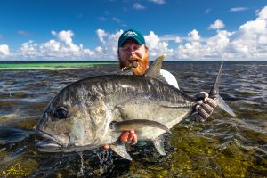 Fly fishing for Giant Trevally in Seychelles