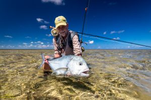 Flats fishing for Giant Trevally in Seychelles