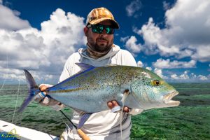 Fly fishing for Bluefin Trevally on Providence Atoll in Seychelles