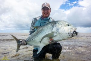 A trophy GT caught on the flats of Providence Atoll