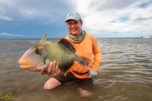 Fly fishing for Triggerfish in Seychelles